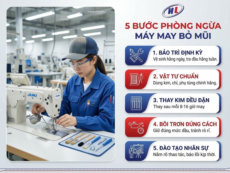 kinh nghiem han che may may bo mui Bí quyết phòng ngừa máy may công nghiệp bị bỏ mũi hiệu quả