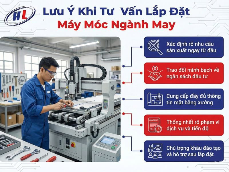 luu y khi chon hoang lam Lưu ý khi lắp đặt dây chuyền sản xuất may