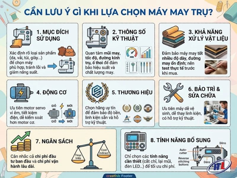 luu y khi chon may may tru Lưu ý khi lựa chọn máy may trụ