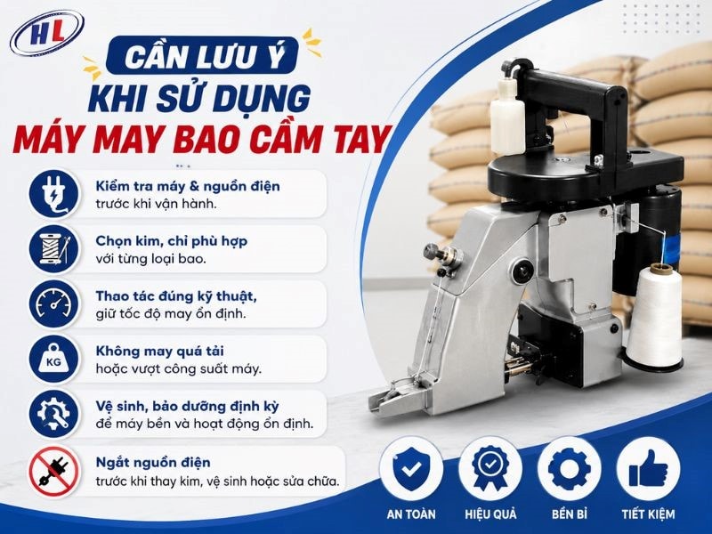 lly khi mua may may bao cam tay Lưu ý khi sử dụng máy may bao cầm tay