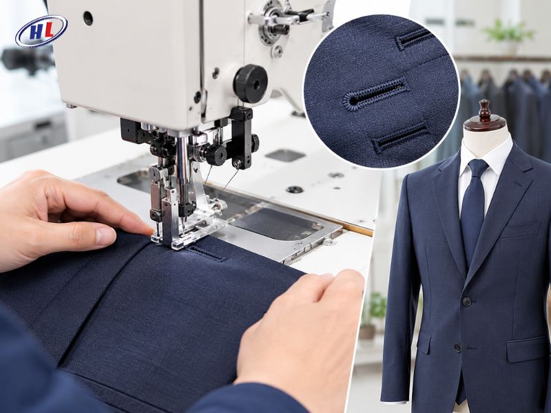 may thua khuy dau tron ung dung may vest Ứng dụng máy thùa khuy đầu tròn trong may đo Vest và trang phục công sở cao cấp
